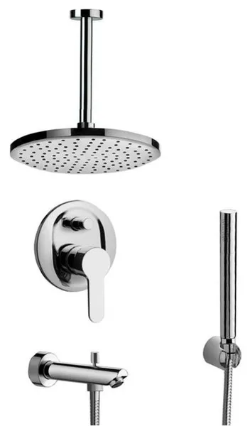 Chrome Tub and Shower Faucet Set with 10" Ceiling Shower Head and Hand Shower