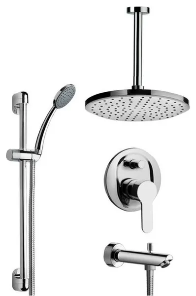 Chrome Tub and Shower Faucet Set with 12" Ceiling Shower Head and Hand Shower