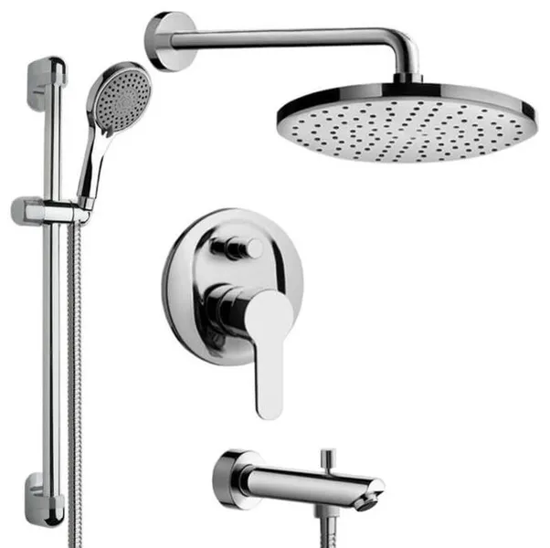 Chrome Tub and Shower Faucet Set With 12" Rain Shower Head and Hand Shower