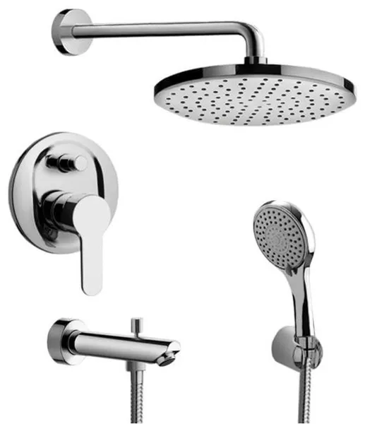 Chrome Tub and Shower Faucet With 8" Rain Shower Head and Hand Shower