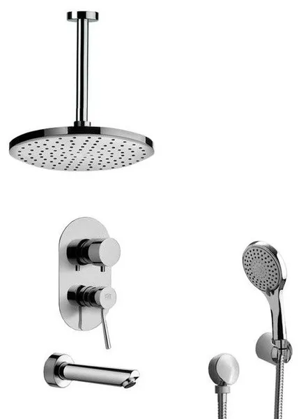 Chrome Tub and Shower Set with 12" Ceiling Rain Shower Head and Hand Shower