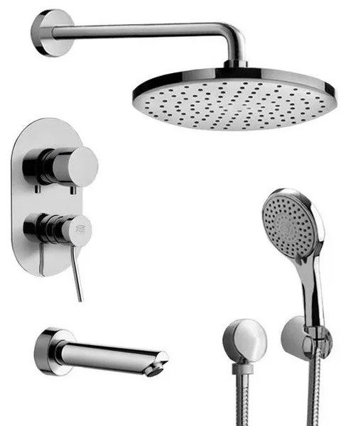 Chrome Tub and Shower Set with 12" Rain Shower Head and Hand Shower