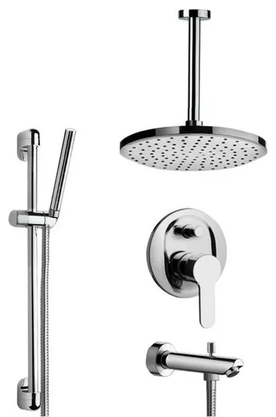 Chrome Tub and Shower System with 10" Rain Ceiling Shower Head and Hand Shower