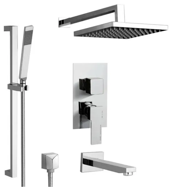 Chrome Tub and Shower System with 10" Rain Shower Head and Hand Shower