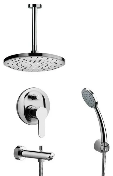 Chrome Tub and Shower System with 8" Rain Ceiling Shower Head and Hand Shower