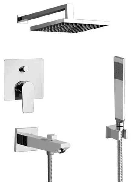 Chrome Tub and Shower System with 8" Rain Shower Head and Hand Shower