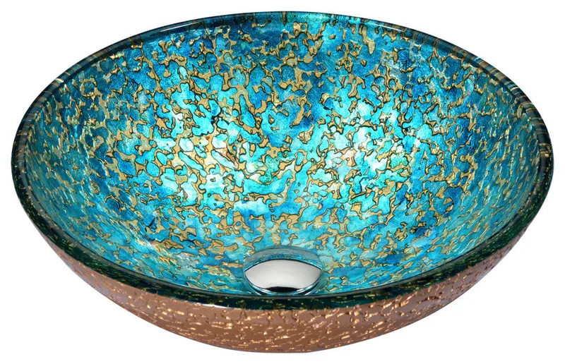 Chrona Series Vessel Sink, Gold/Cyan Mix