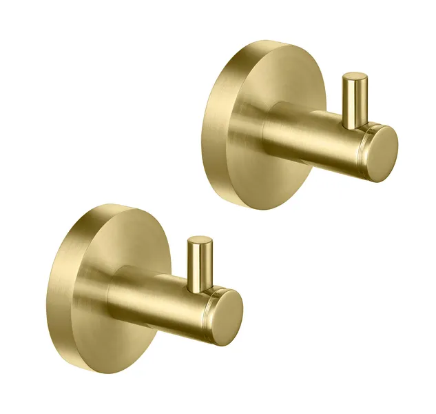 Circular Bathroom Towel & Robe Hook 2 Count, Brushed Gold