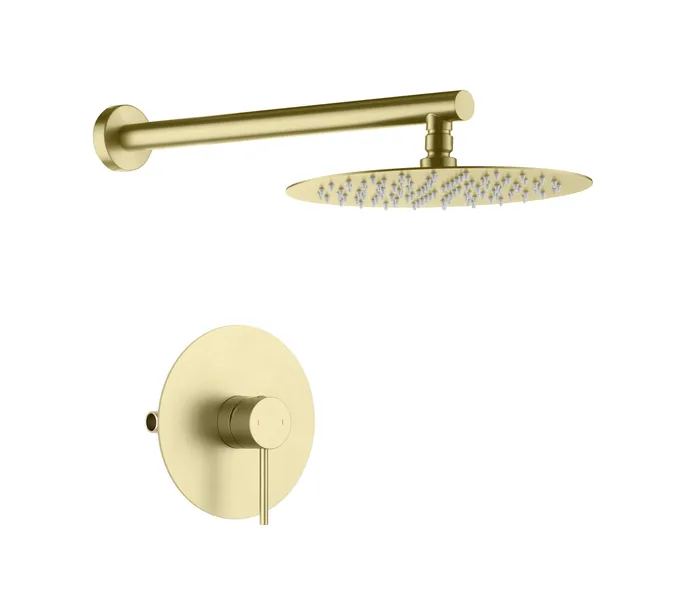 Circular Single Function Shower System, Rough, Valve, Brushed Gold