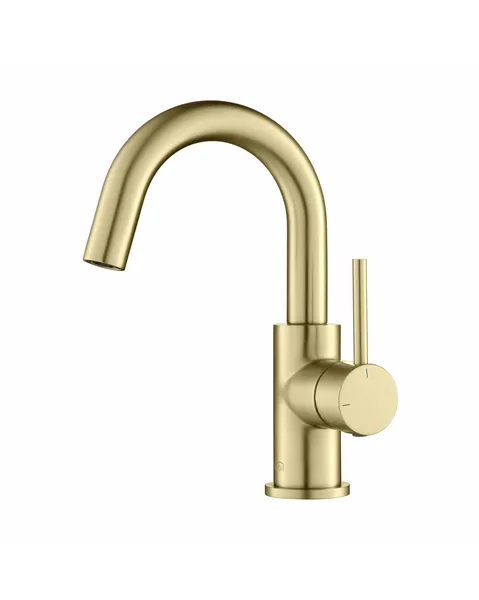 Circular Single Handle High-arc Bathroom Sink Faucet With Drain, Brushed Gold
