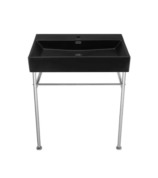 Claire 30 Ceramic Console Sink Matte Black Basin Chrome Legs
