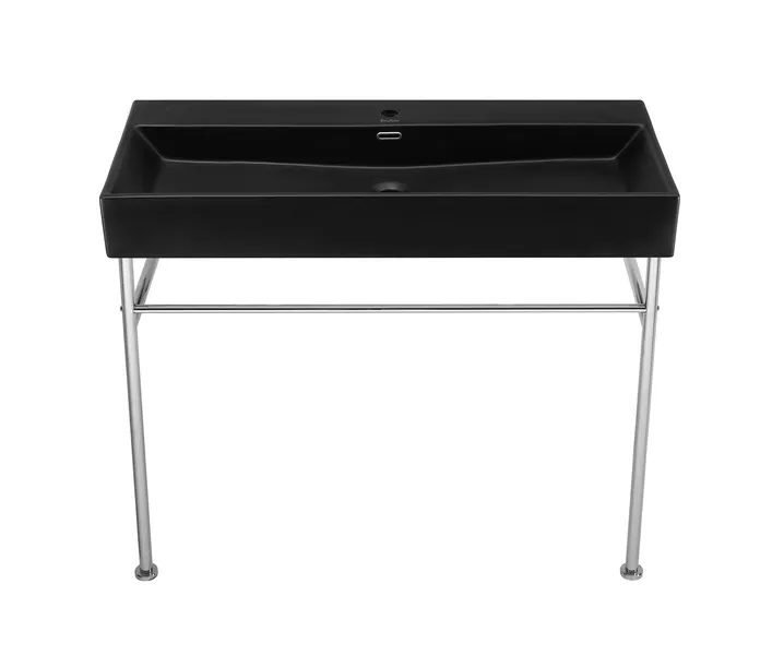 Claire 40 Ceramic Console Sink Matte Black Basin Chrome Legs