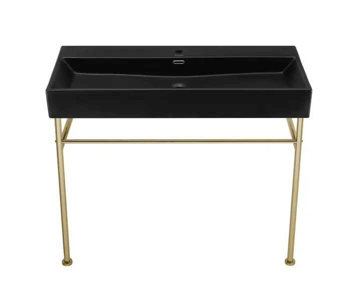 Claire 40" Ceramic Console Sink Matte Black Basin Gold Legs