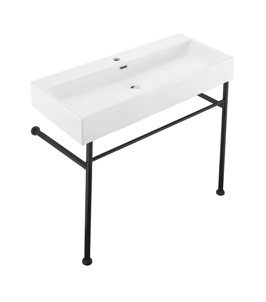 Claire 40 Ceramic Console Sink White Basin Black Legs