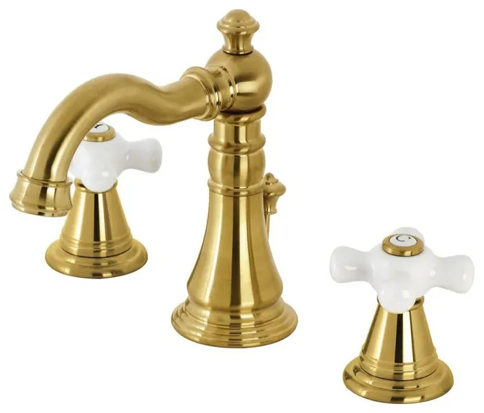 Classic Bathroom Faucet, Dual White Cross Levers & Corrosion-Resistant Finish, Brushed Brass