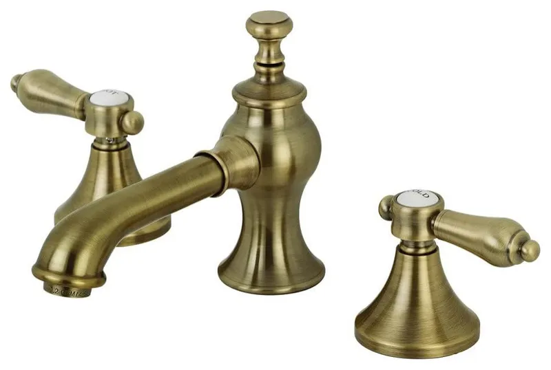 Classic Bathroom Faucet with Two Levers and Widespread Deck Mount Design, Antique Brass