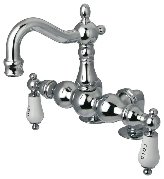 Classic Bridge Tub Faucet in Polished Chrome with Porcelain Levers