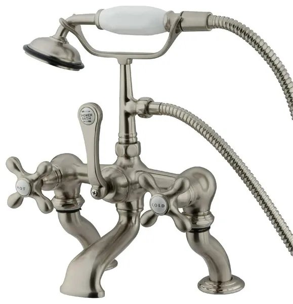 Classic Clawfoot Bathtub Faucet with Crossed Handles and 59" Hand Shower, Brushed Nickel