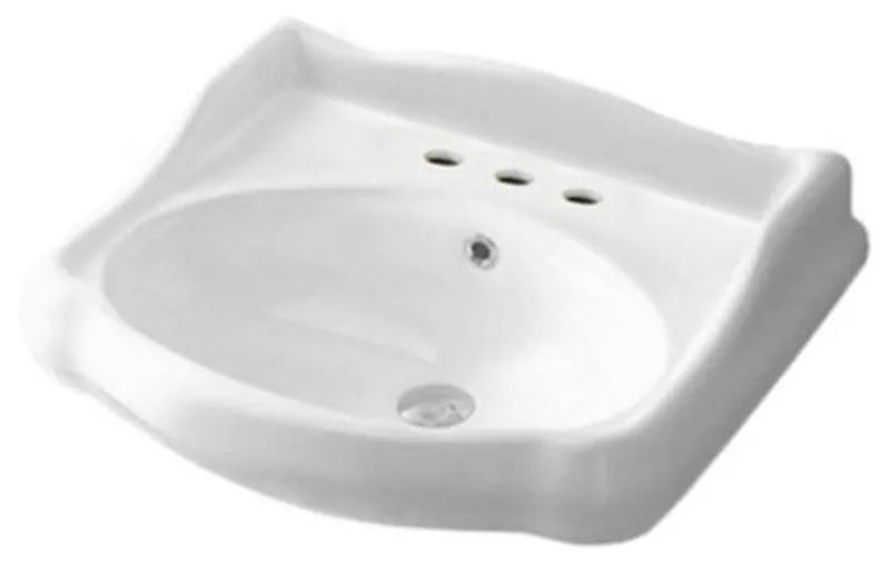 Classic-Style White Ceramic Wall Mounted Sink, Three Hole