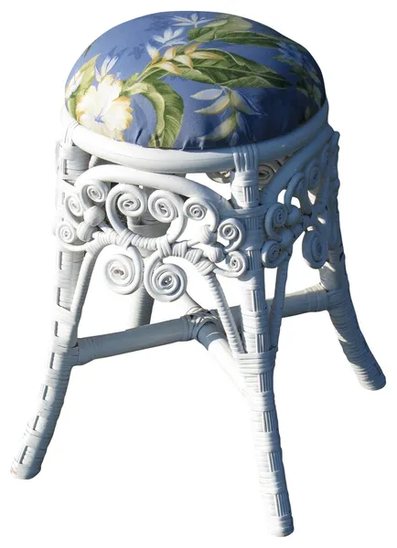 Classic Vanity Stool, White, Astrid-Geranium Fabric