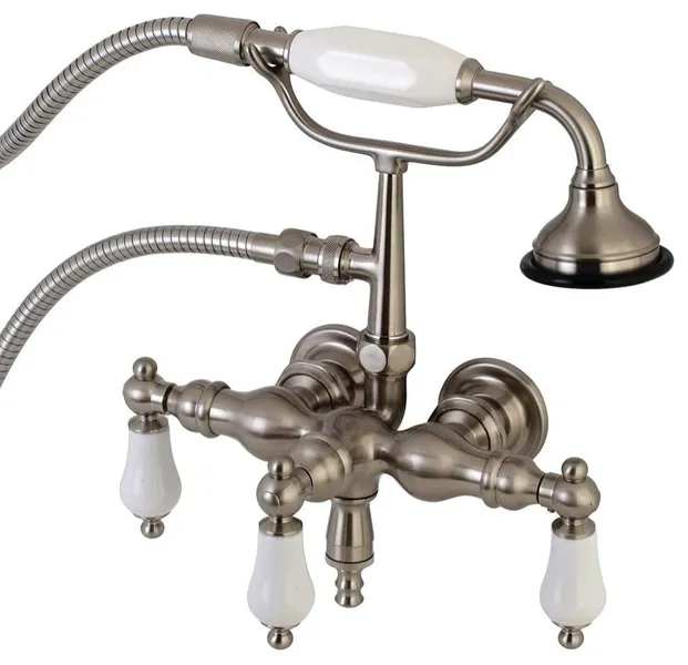 Classic Wall-Mounted Bathtub Faucet with Hand Shower & ADA Lever Handles, Brushed Nickel