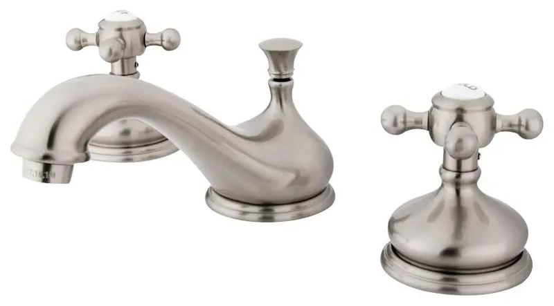 Classic Widespread Bathroom Faucet with Crossed Levers and Solid Brass Build, Brushed Nickel