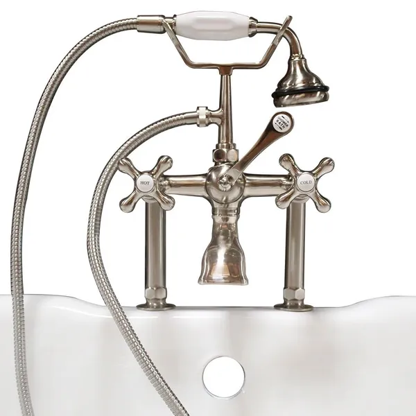 Clawfoot Tub 6" Deck Mount Brass Faucet With Hand Held Shower- Brushed Nickel