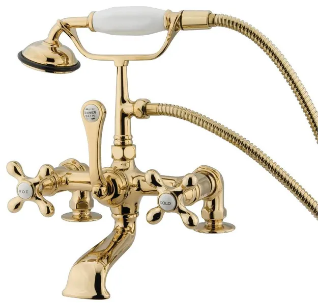 Clawfoot Tub Faucet with 2 Cross Handles and Hand Shower Vintage Style, Polished Brass