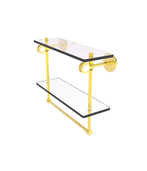 Clearview 16" Dotted Accent Double Glass Shelf with Towel Bar, Polished Brass