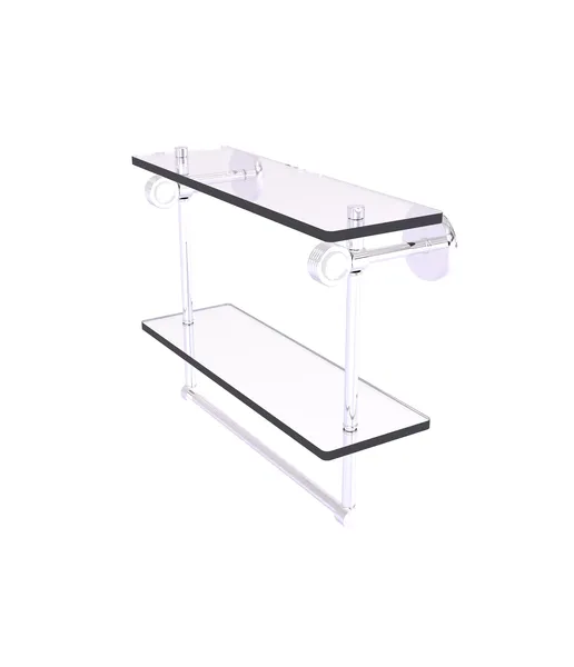 Clearview 16" Double Glass Shelf, Towel Bar and Groovy Accents, Polished Chrome