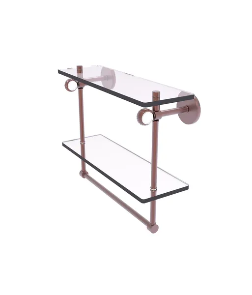 Clearview 16" Double Glass Shelf, Towel Bar and Twisted Accents, Antique Copper