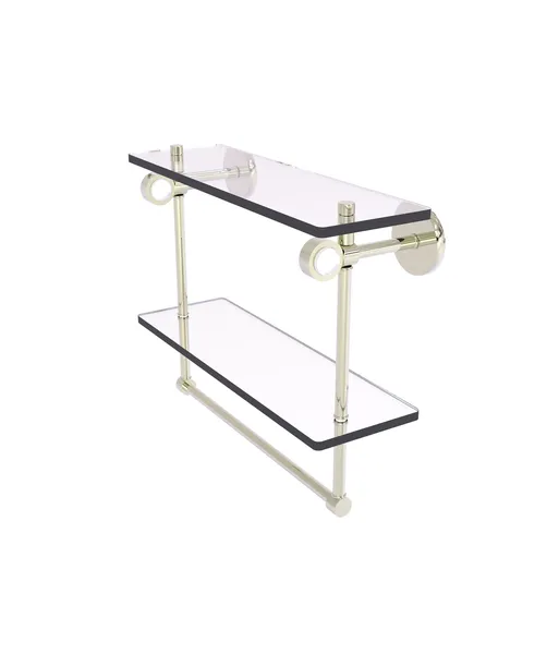 Clearview 16" Double Glass Vanity Shelf, Integrated Towel Bar, Polished Nickel