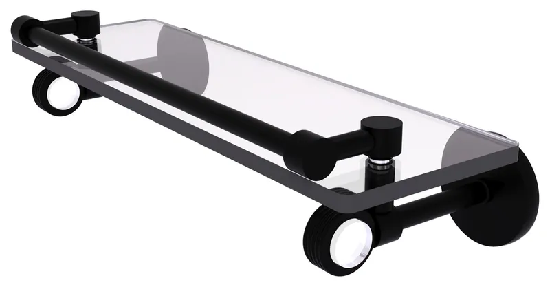 Clearview 16" Gallery Rail Glass Shelf with Groovy Accents, Matte Black
