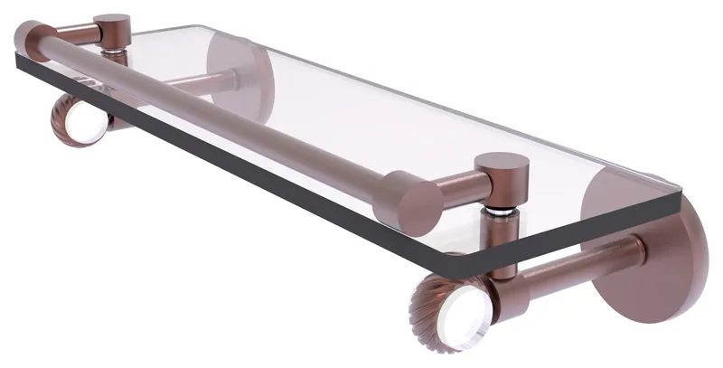 Clearview 16" Gallery Rail Glass Shelf With Twisted Accents, Antique Copper