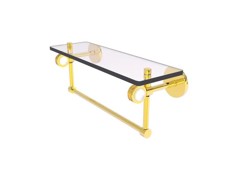 Clearview 16" Glass Shelf and Towel Bar and Dotted Accents, Polished Brass