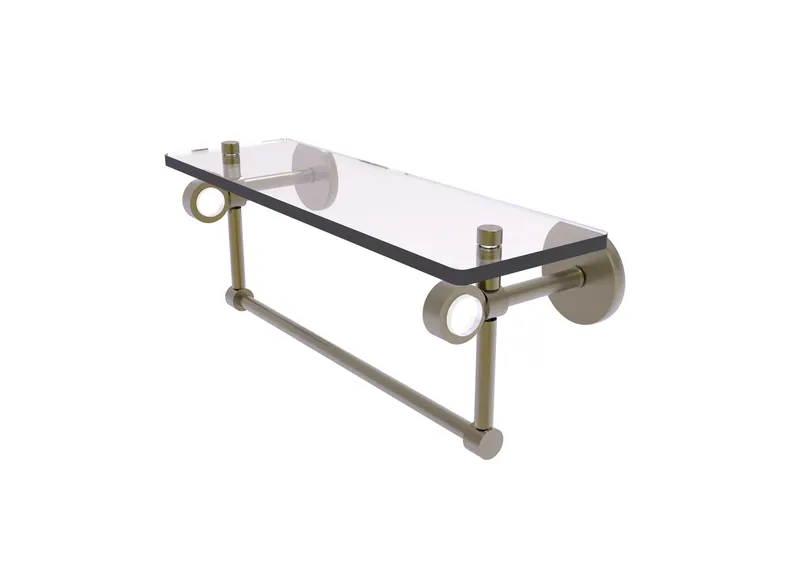 Clearview 16" Glass Shelf and Towel Bar, Antique Brass