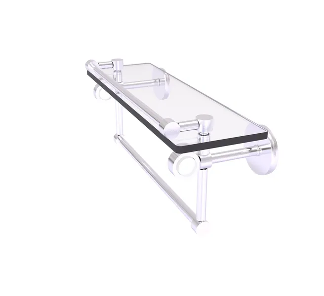 Clearview 16" Glass Shelf with Gallery Rail and Towel Bar, Satin Chrome