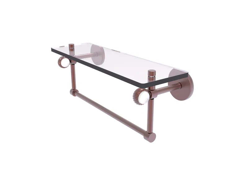 Clearview 16" Glass Shelf With Towel Bar and Twisted Accents, Antique Copper