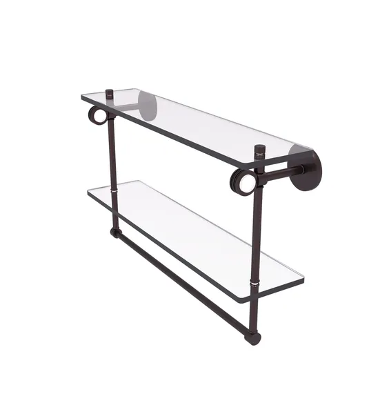 Clearview 22" Double Glass Shelf, Towel Bar and Dotted Accents, Antique Bronze