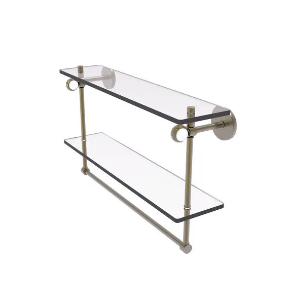 Clearview 22" Double Glass Shelf, Towel Bar and Twisted Accents, Antique Brass