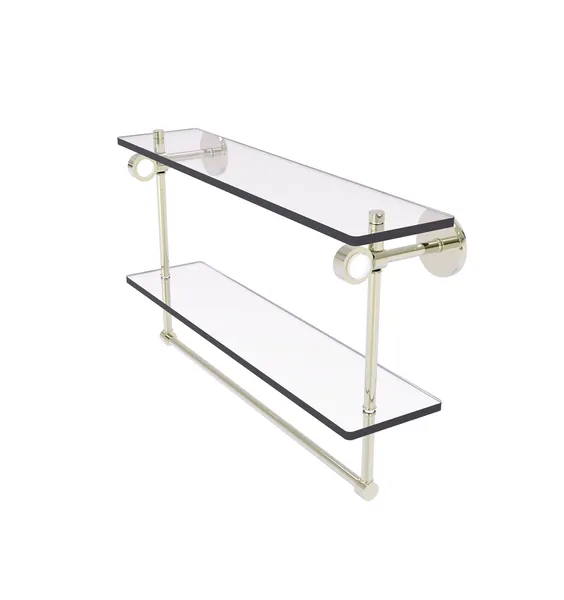 Clearview 22" Double Glass Vanity Shelf with Towel Bar, Polished Nickel