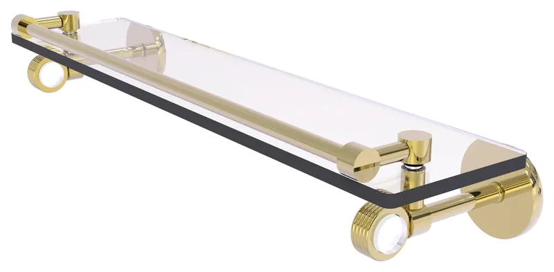 Clearview 22" Gallery Rail Glass Shelf With Groovy Accents, Unlacquered Brass