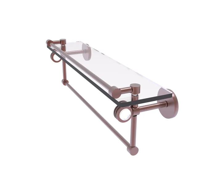 Clearview 22" Glass Gallery Shelf, Towel Bar and Dotted Accents, Antique Copper