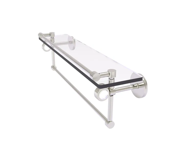 Clearview 22" Glass Gallery Shelf, Towel Bar and Groovy Accents, Satin Nickel