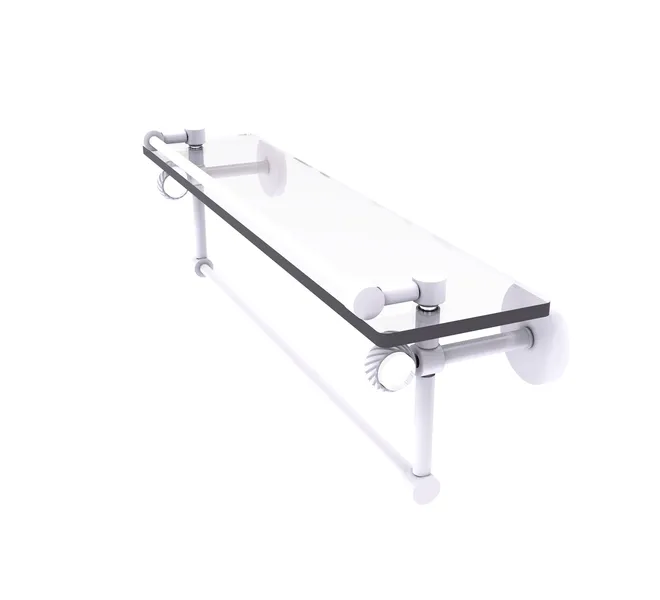 Clearview 22" Glass Gallery Shelf, Towel Bar and Twisted Accents, Matte White
