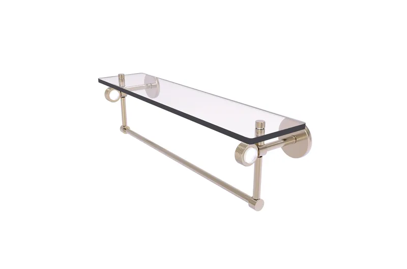 Clearview 22" Glass Shelf With Towel Bar and Groovy Accents, Antique Pewter