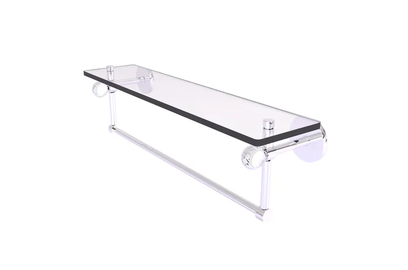 Clearview 22" Glass Shelf With Towel Bar and Twisted Accents, Polished Chrome