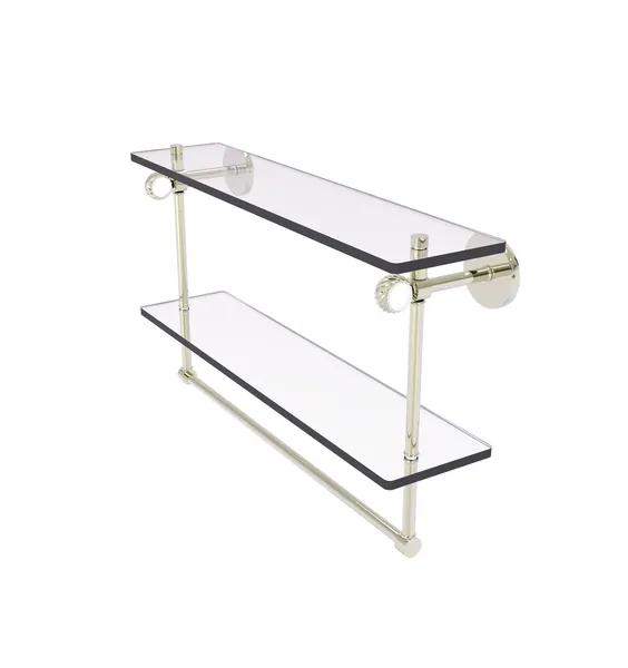Clearview 22" Twist Accent Double Glass Shelf with Towel Bar, Polished Nickel
