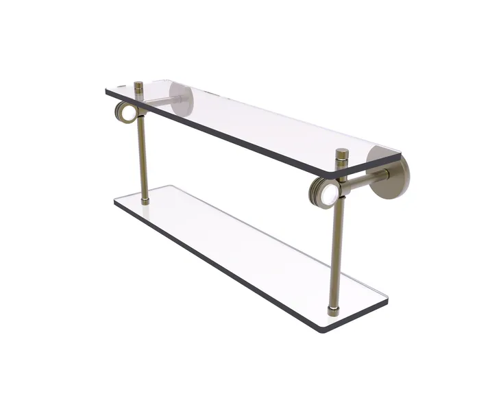 Clearview 22" Two Tiered Glass Shelf with Dotted Accents, Antique Brass