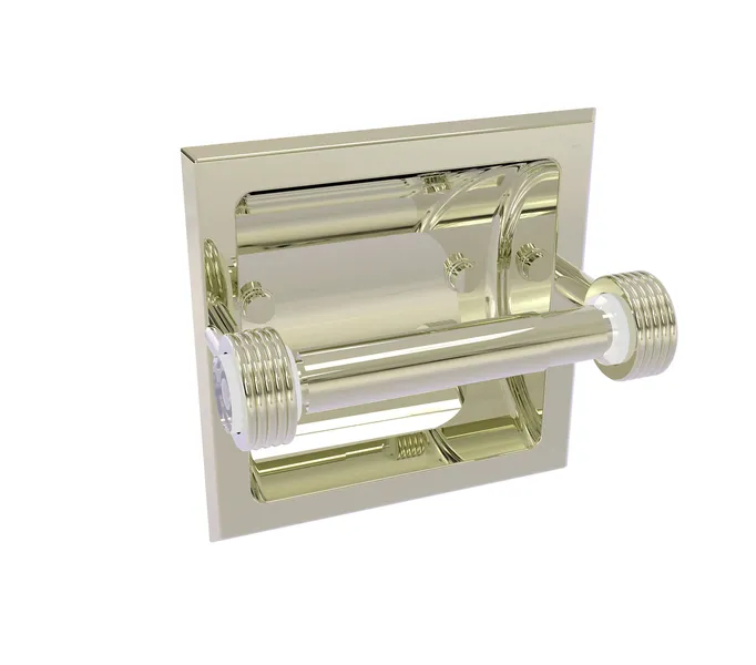 Clearview Recessed Toilet Paper Holder with Groovy Accents, Polished Nickel
